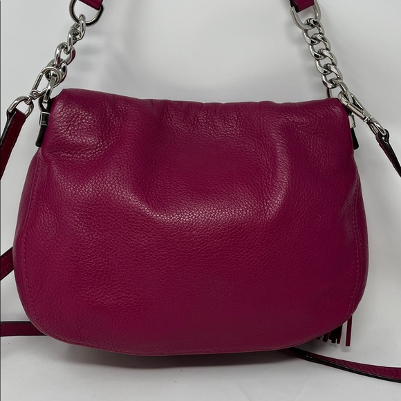 MICHAEL KORS BEDFORD PEBBLED LEATHER FLAP OVER SHOULDER BAG FUSCHIA CROSSBODY - Picture 5 of 17